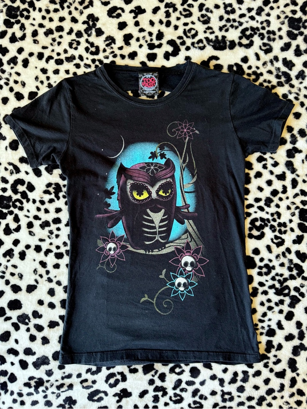 Too Fast Black Owl Night Graphic Tee